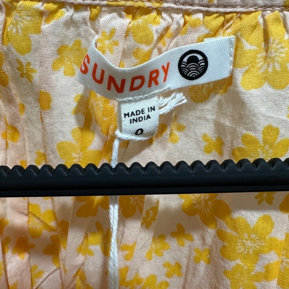 Sundry Womens XS Yellow Floral Puff Sleeve Button Front Cotton Blouse Top NWT - Picture 7 of 11